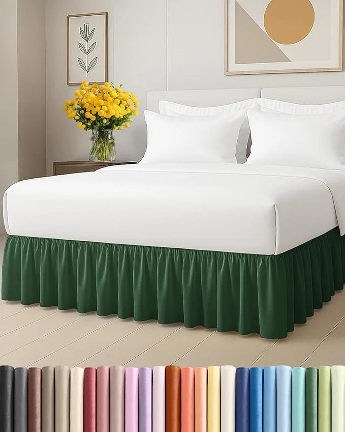 Stylish Bedskirt King Size Ruffle – 12 inch Drop Dust Ruffle Bed Skirt with Platform – Soft Easy Fit Premium Hotel Quality – Wrinkle Fade amp Shrink Resistant – For Women Men Kids and Teens – Emerald Green Exceptional