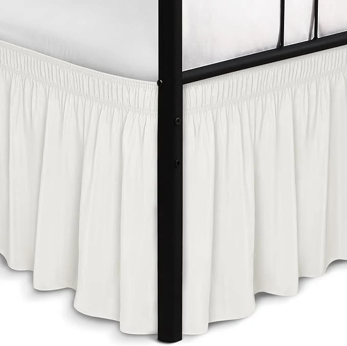 Authentic Biscaynebay Wrap Around Bed Skirts with Split Corners for Full Beds 15 quot Drop Ivory Adjustable Elastic Dust Ruffles Easy Fit Wrinkle Resistant Silky Luxurious Fabric Machine Washable Enhanced