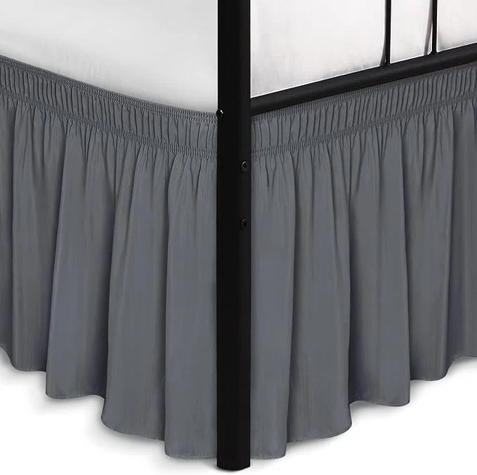 Superior Biscaynebay Wrap Around Bed Skirts with Split Corners for Full Beds 14 quot Drop Dark Grey Elastic Dust Ruffles Adjustable Easy Fit Wrinkle amp Fade Resistant Silky Luxurious Fabric Machine Washable Sustainable