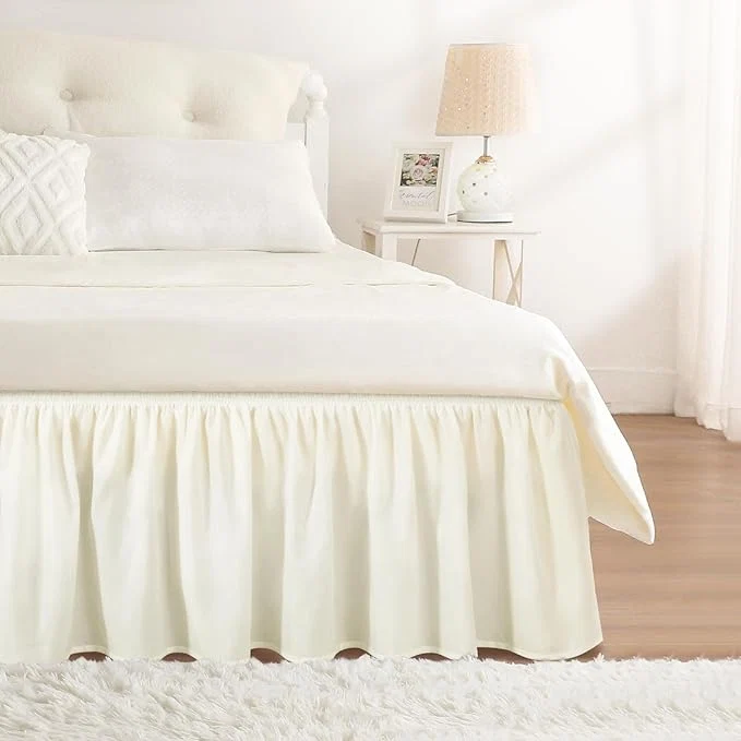 Modern RIMELA Bed Skirts Full Size Cream Dust Ruffle 15 Inch Drop Wrap Around Elastic Adjustable Bedskirt Bed Skirt for Adjustable Bed Base Soft Durable Fabric Machine Washable Easy to Install High-Performance