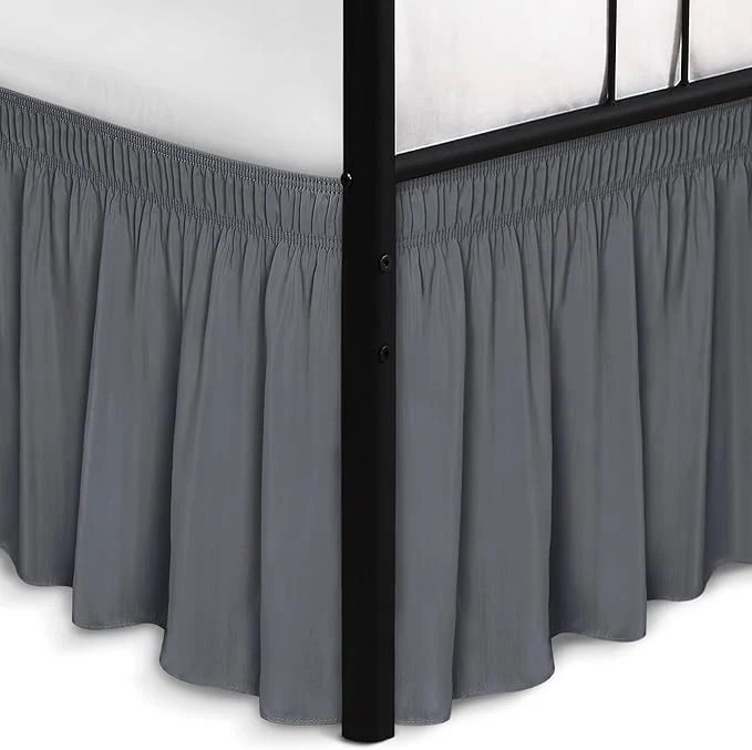 Optimized Biscaynebay Wrap Around Bed Skirts with Split Corners for King Beds 18 quot Drop Dark Grey Adjustable Elastic Dust Ruffles Easy Fit Wrinkle Resistant Silky Luxurious Fabric Machine Washable Elegant
