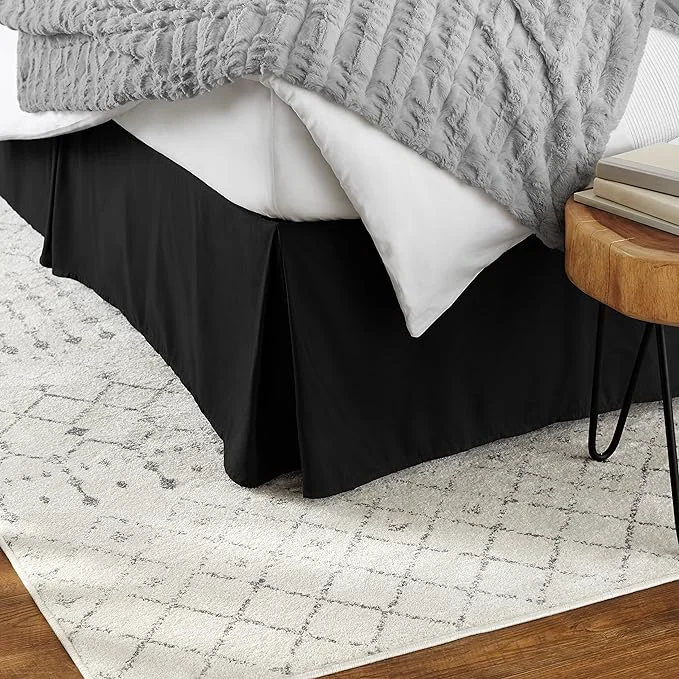 Traditional Amazon Basics Lightweight Pleated Bed Skirt Wrinkle Resistant Machine Washable Full Black Solid Classic