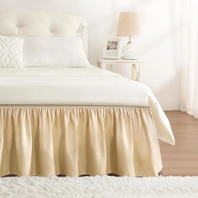 Premium RIMELA Beige Bed Skirt King Size 18 Inch Drop Wrap Around Elastic Bedskirt Dust Ruffle for Adjustable Bed Base Machine Washable Easy to Install Bed Skirts Expertly Made