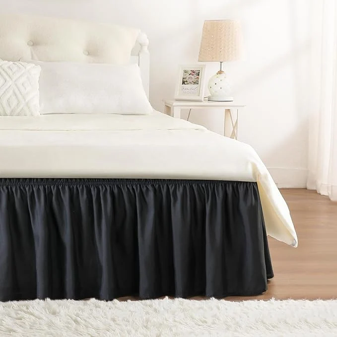User-Friendly RIMELA Black Bed Skirt King Size 18 Inch Drop Elastic Bed Skirting for Bed Base and Frame Bedding Dust Ruffle Easy to Install Lightweight Wrap Around Adjustable Bedskirt Soft