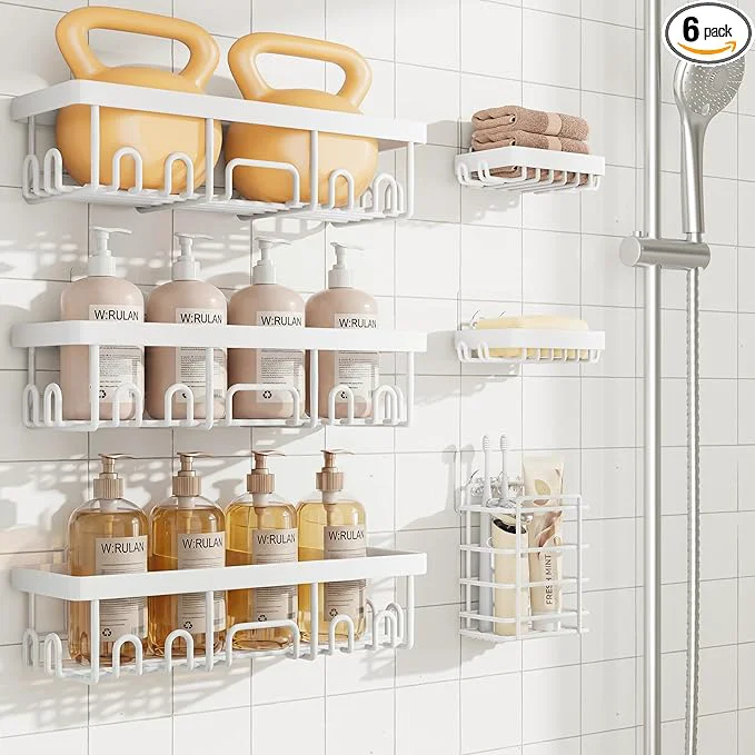 Long-Lasting Veken 6-Pack Rustproof Waterproof Shower Caddy Adhesive Shelves Rack Convenient