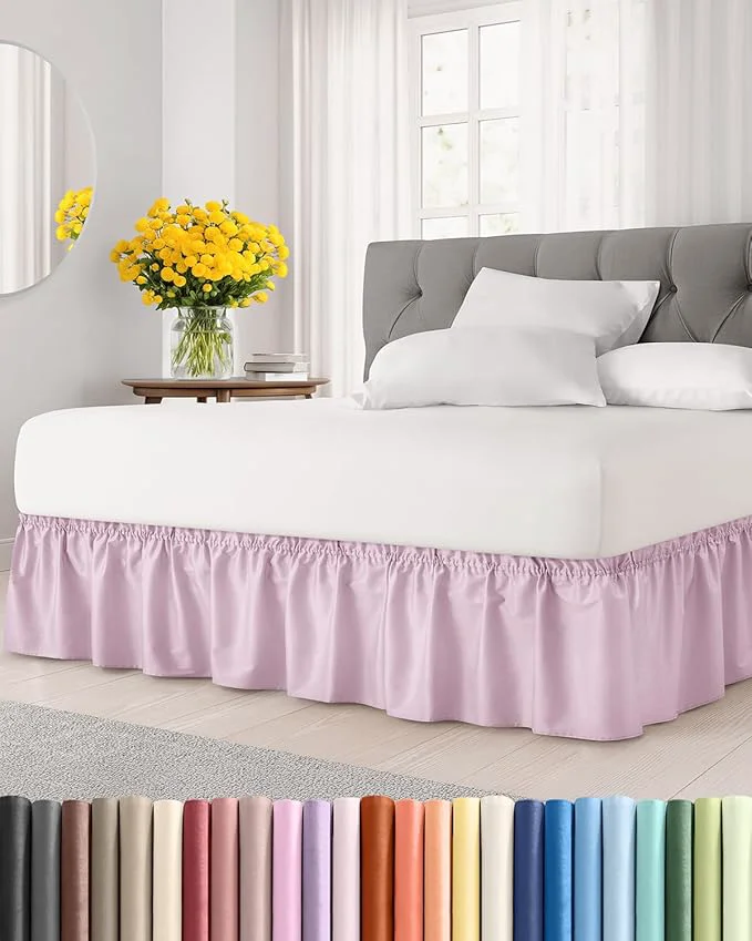 Quality Wrap Around Dust Ruffle Bed Skirt – Light Pink – for Queen Size Beds with 15 Inch Drop – Elastic Strap – Adjustable Pleated Bedskirt with Brushed Fabric and Wrinkle – For Women Men Kids amp Teens High-Grade