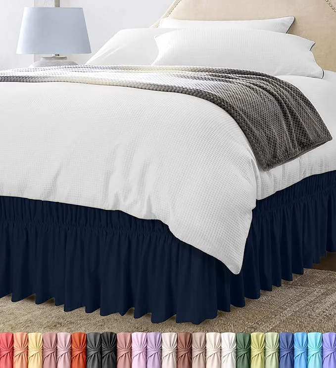 Luxury Utopia Bedding King Elastic Bed Ruffle – Easy Wrap Around Ruffle – Microfiber Bed Skirt with Adjustable Buckle amp Elastic Belt 16 Inch Tailored Drop – Hotel Quality Bedskirt Fade Resistant Navy High-Grade