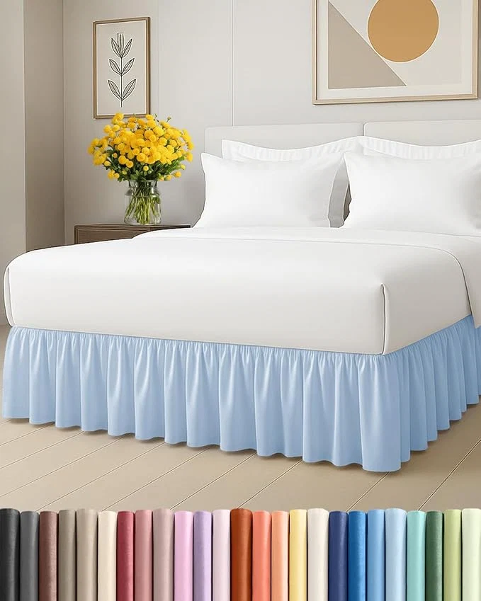 Safe Bedskirt Twin Size Ruffle – 15 inch Drop Dust Ruffle Bed Skirt with Platform – Ultra-Soft Easy Fit Premium Hotel Quality – Wrinkle Fade amp Shrink Resistant – for Women Men Kids amp Teens – Sky Blue Expertly Made