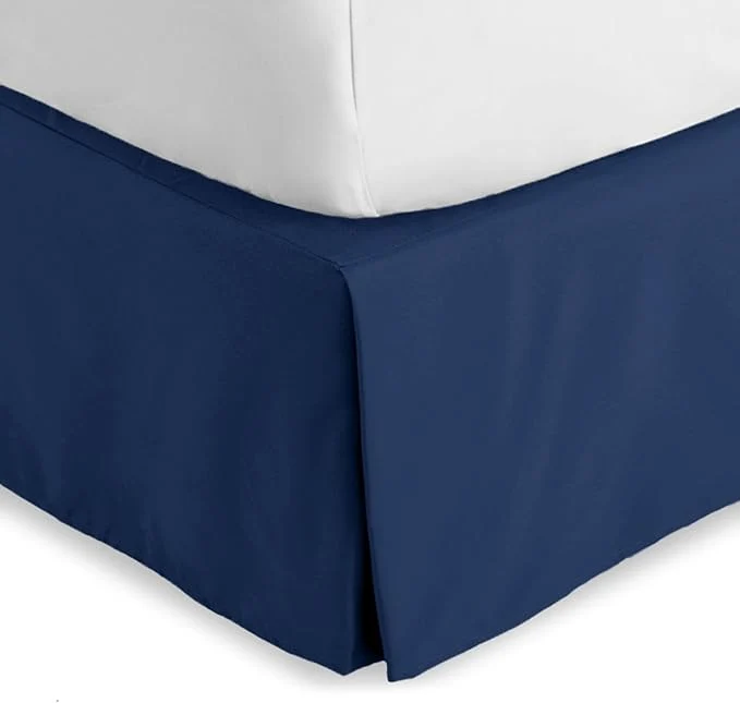 Organic Bare Home California King Bed Skirt – 15-Inch Tailored Drop Easy Fit – Bed Skirt for Cal King Beds – Center amp Corner Pleats Cal King Dark Blue Safe