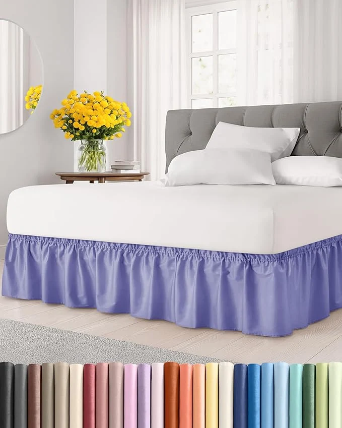 World-Class Wrap Around Dust Ruffle Bed Skirt – Lavender – Twin Twin XL Size Beds with 21 Inch Drop – Easy Fit Elastic Strap – Adjustable Pleated Bedskirt w Brushed Fabric Wrinkle – Women Men Kids amp Teens Long-Lasting
