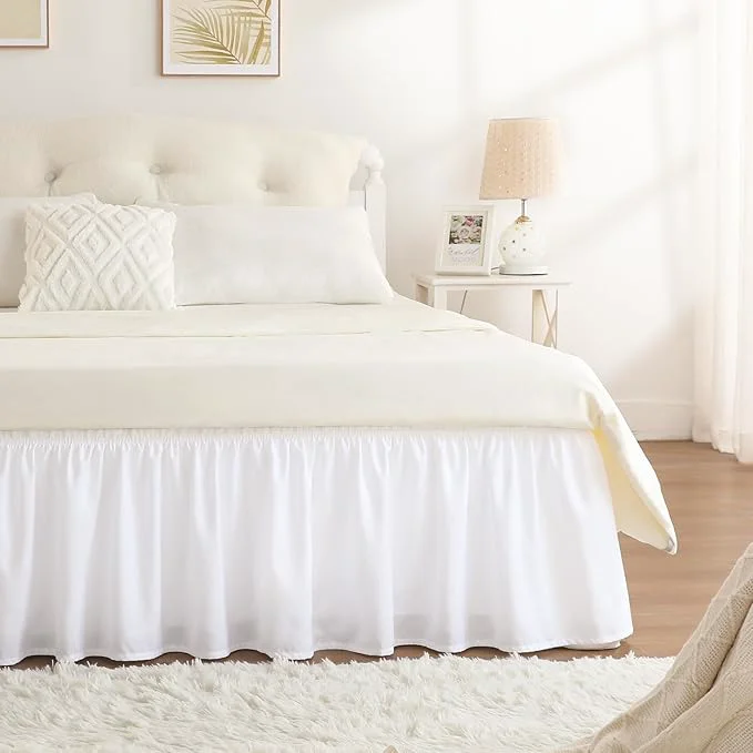 Innovative RIMELA White Bed Skirt King Size 18 Inch Drop Elastic Bed Skirting for Bed Base and Frame Bedding Dust Ruffle Easy to Install Lightweight Wrap Around Adjustable Bedskirt Effective
