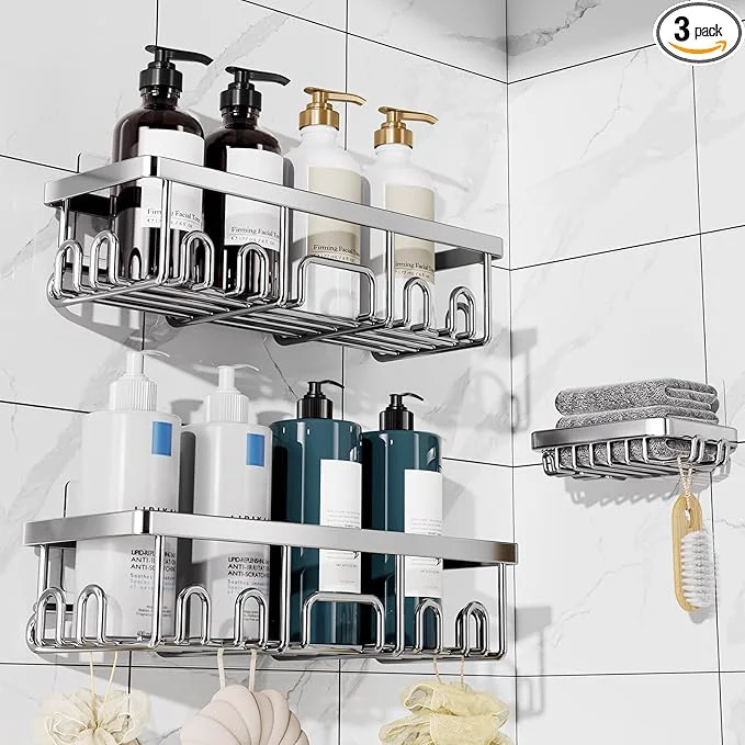 Detailed Veken Shower Caddy 3-Pack Advanced Rustproof Design No Drilling Adhesive Elite