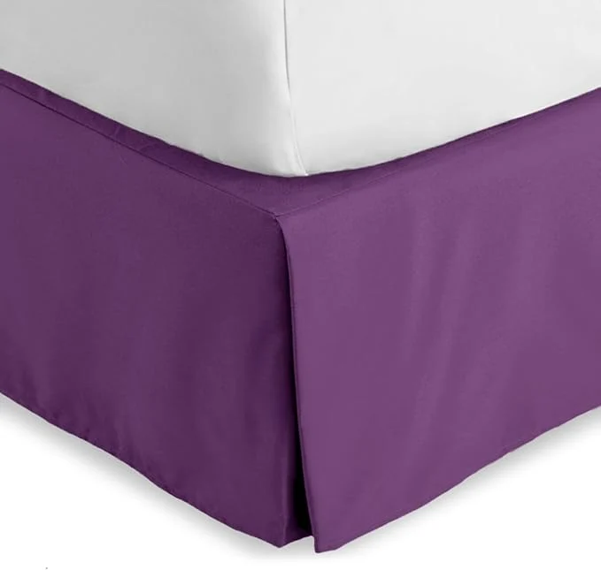 Original Bare Home Queen Bed Skirt – 15-Inch Tailored Drop Easy Fit – Bed Skirt for Beds – Center amp Corner Pleats Queen Plum Natural