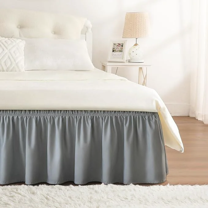 Top-Quality RIMELA Light Grey Bed Skirt King Size 12 Inch Drop Elastic Bed Skirting for Bed Base and Frame Bedding Dust Ruffle Easy to Install Lightweight Wrap Around Adjustable Bedskirt Safe