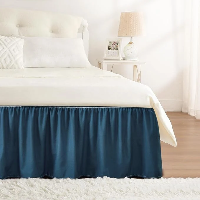 Breathable RIMELA Dusty Navy Bed Skirt King Size 15 Inch Drop Wrap Around Elastic Bedskirt Dust Ruffle for Adjustable Bed Base Machine Washable Easy to Install Bed Skirts High-Grade