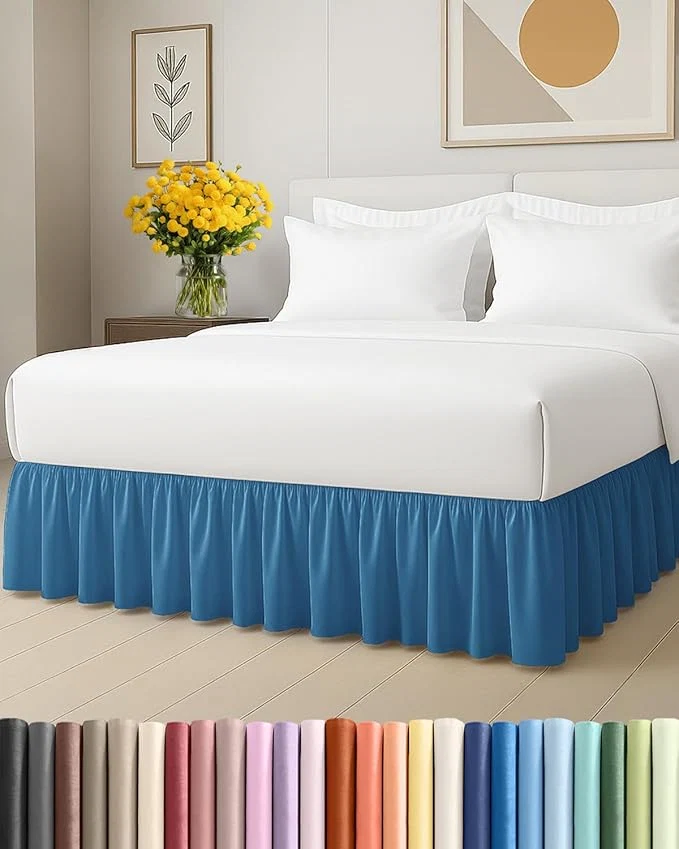 Luxury Bedskirt Queen Size Ruffle – 12 inch Drop Dust Ruffle Bed Skirt with Platform – Soft Easy Fit Premium Hotel Quality – Wrinkle Fade amp Shrink Resistant – for Women Men Kids and Teens – Denim Blue Authentic