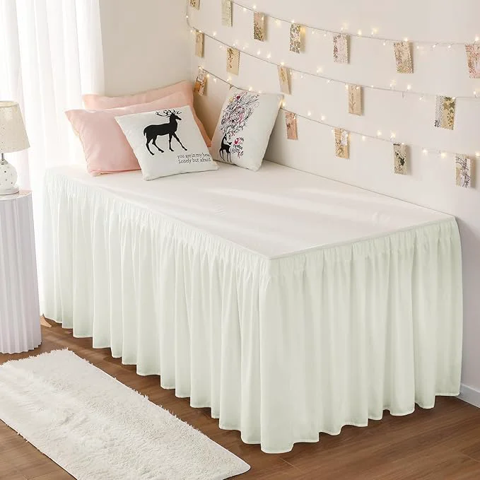 Superior RIMELA Cream Dorm Bed Skirt Twin XL 32 Inch Drop Easy to Install Extra Long Wrap Around Elastic Dust Ruffle Bedskirt Silky Fabric Machine Washable Twin XL 80 L x 39 W amp Twin 75 L x 39 W Responsible