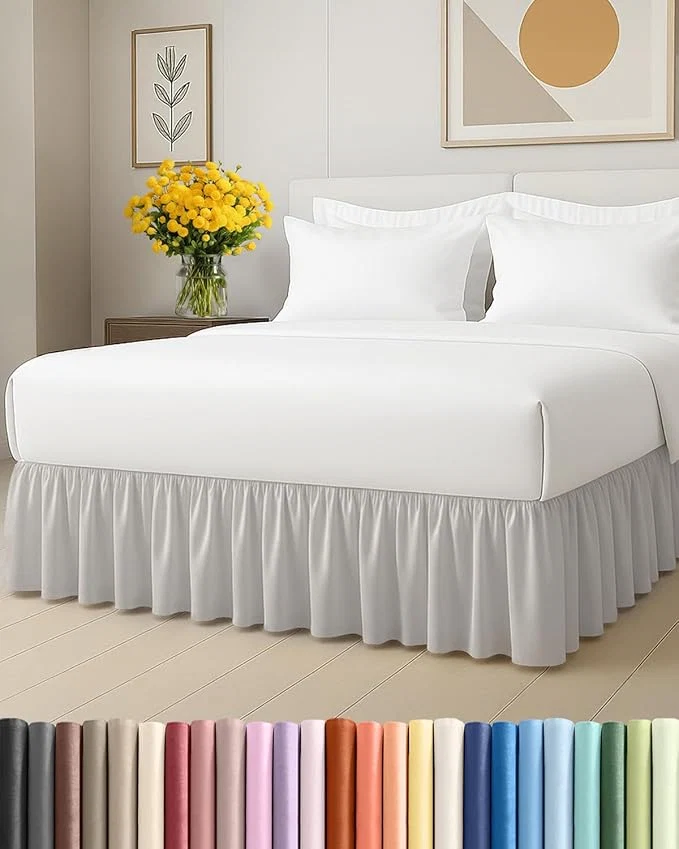 Flexible Bedskirt Twin Size Ruffle – 15 inch Drop Dust Ruffle Bed Skirt with Platform – Soft Easy Fit Premium Hotel Quality – Wrinkle Fade amp Shrink Resistant – for Women Men Kids and Teens – French Grey Official