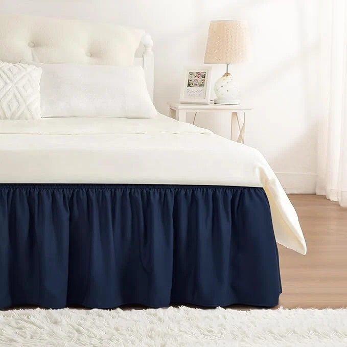 Safe RIMELA Navy Blue Bed Skirt Queen Size 18 Inch Drop Elastic Bed Skirting for Bed Base and Frame Bedding Dust Ruffle Easy to Install Lightweight Wrap Around Adjustable Bedskirt Luxury
