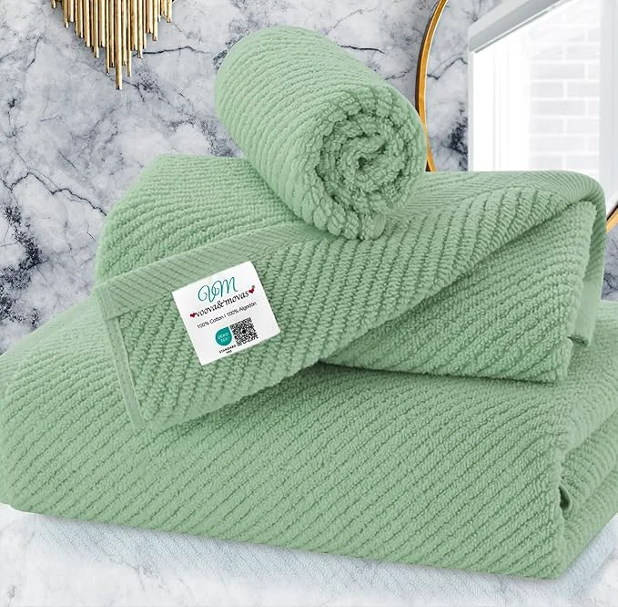 Relaxed VOOVA MOVAS Green Towels for Bathroom Cotton Quick Dry Soft Thick Detailed