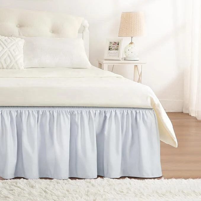 Artisan RIMELA Ice Grey Bed Skirt Queen Size 15 Inch Drop Elastic Bed Skirting for Bed Base and Frame Bedding Dust Ruffle Easy to Install Lightweight Wrap Around Adjustable Bedskirt Versatile