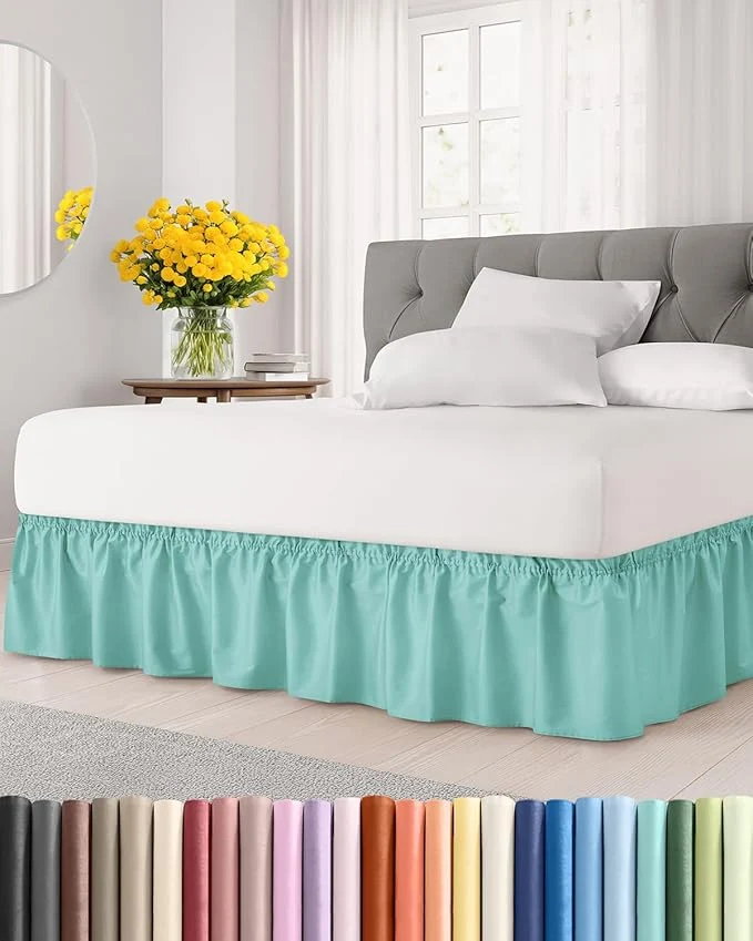 Original Wrap Around Dust Ruffle Bed Skirt – Spa Blue – Twin Twin XL Size Beds with 18 Inch Drop – Easy Fit Elastic Strap – Adjustable Pleated Bedskirt w Brushed Fabric Wrinkle – Women Men Kids amp Teens Green