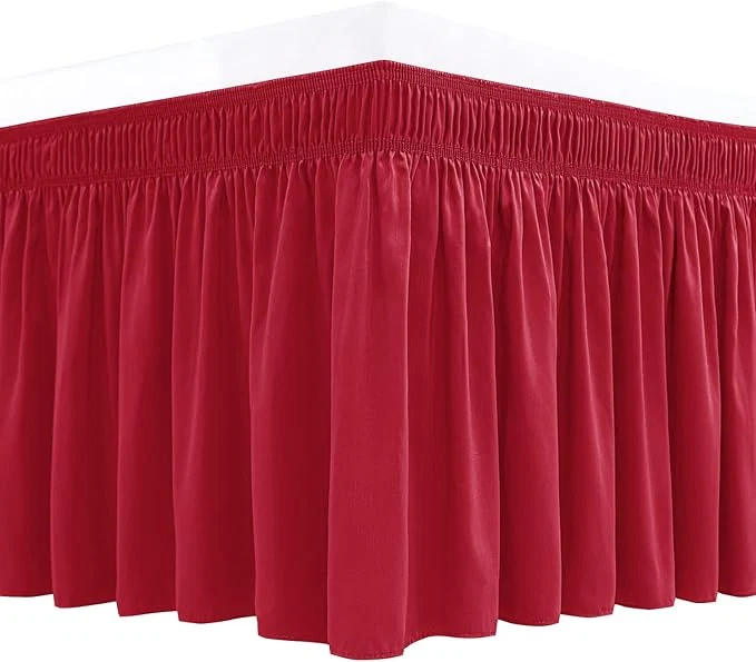 Clean Biscaynebay Wrap Around Bed Skirts for Queen Beds with Short Drop of 12 quot Red Adjustable Elastic Dust Ruffles Easy Fit Wrinkle Resistant Silky Luxurious Fabric Machine Washable Selected