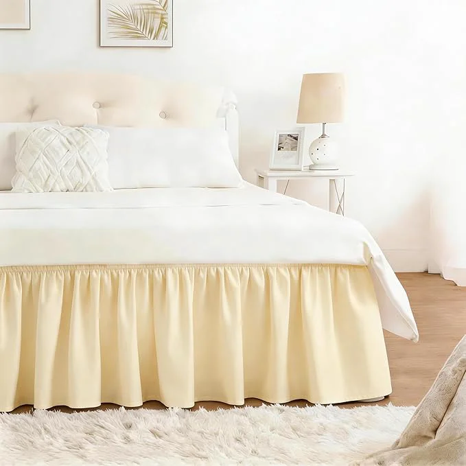 Certified RIMELA Butter Yellow Bed Skirt Queen Size 18 Inch Drop Elastic Bed Skirting for Bed Base and Frame Bedding Dust Ruffle Easy to Install Lightweight Wrap Around Adjustable Bedskirt Premium