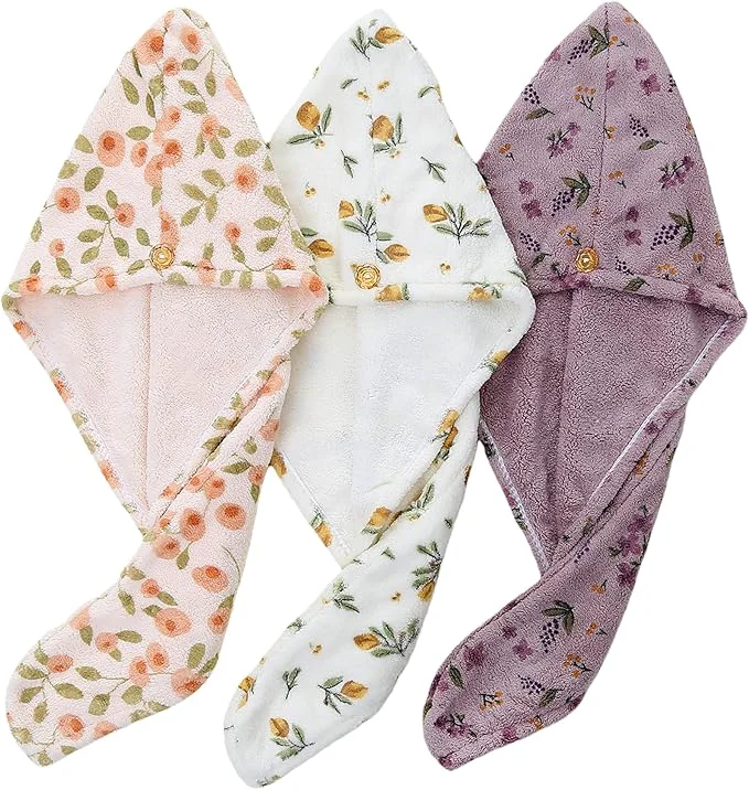 Excellent 3 PCS Hair Towel Wrap Cute Pastel Floral Print Microfiber Fleece Hair Drying High-Performance