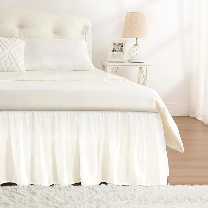 Original Design RIMELA Cream White Bed Skirt Queen Size 18 Inch Drop Wrap Around Elastic Bedskirt Dust Ruffle for Adjustable Bed Base Machine Washable Easy to Install Bed Skirts High-Quality