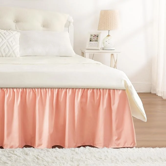 Smooth RIMELA Peachy Coral Bed Skirt King Size 15 Inch Drop Elastic Bed Skirting for Bed Base and Frame Bedding Dust Ruffle Easy to Install Wrap Around Adjustable Bedskirt Traditional