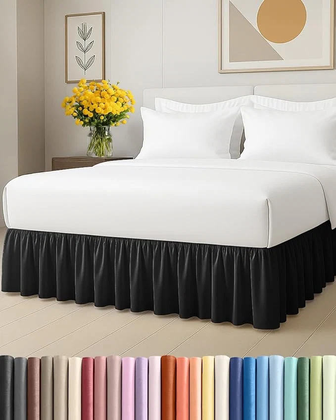 Classic Bedskirt Queen Size Ruffle – 12 inch Drop Dust Ruffle Bed Skirt with Platform – Ultra-Soft Easy Fit Premium Hotel Quality – Wrinkle Fade amp Shrink Resistant – for Women Men Kids and Teens – Black Eco-Friendly