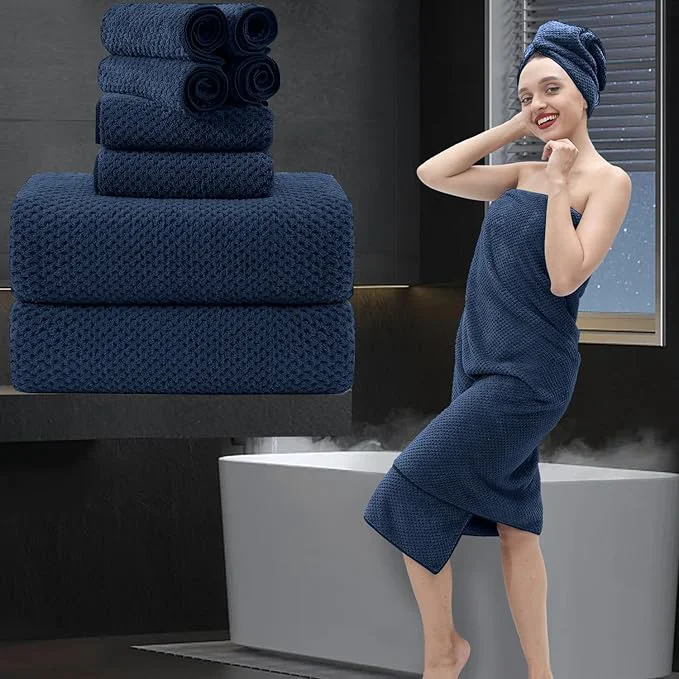 Carefully Designed 8 Piece Bathroom Towel Set Navy Blue 2 Oversized Large Bath Towels Sheet First-Class