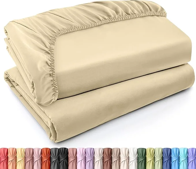 Unique Utopia Bedding Twin Fitted Sheets – Bulk Pack of 2 Bottom Sheets – Soft Brushed Microfiber – Deep Pockets – Shrinkage amp Fade Resistant – Easy Care Twin Beige Functional