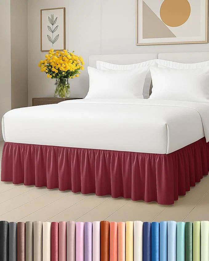 Efficient Bedskirt Queen Size Ruffle – 15 inch Drop Dust Ruffle Bed Skirt with Platform – Ultra-Soft Easy Fit Premium Hotel Quality – Wrinkle Fade amp Shrink Resistant – For Women Men Kids amp Teens – Burgundy Fine Crafted