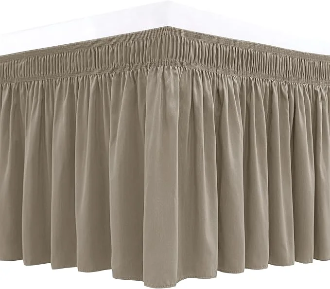 Minimalist Biscaynebay Wrap Around Bed Skirts for King amp Cal King Beds Short Drop of 12 quot Taupe Adjustable Elastic Dust Ruffles Easy Fit Wrinkle Resistant Silky Luxurious Fabric Machine Washable Unique