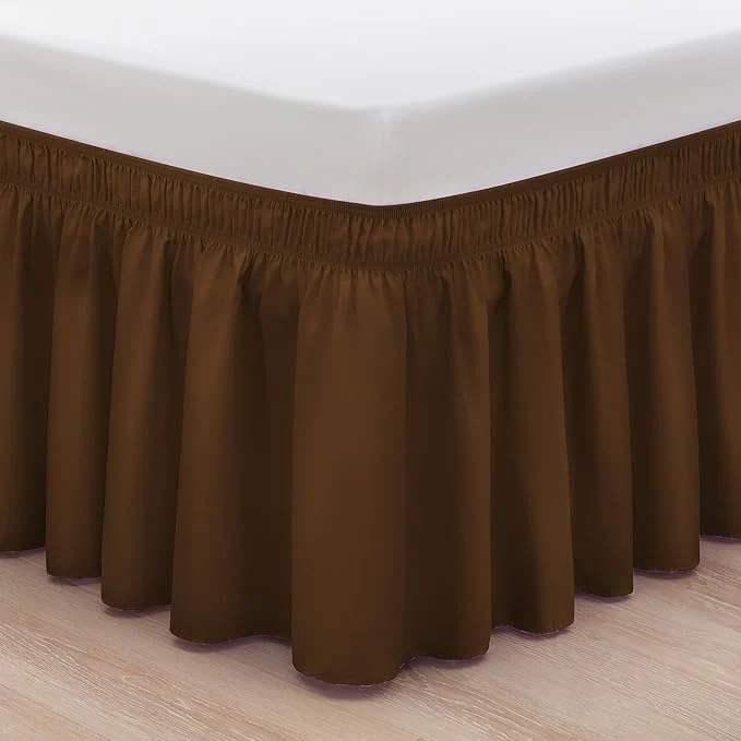 Classic RIMELA Bed Skirt Full Size 15 Inch Drop Elastic Bed Skirting for Bed Base and Frame Bedding Dust Ruffle Easy to Install Lightweight Wrap Around Adjustable Bedskirt Brown Original