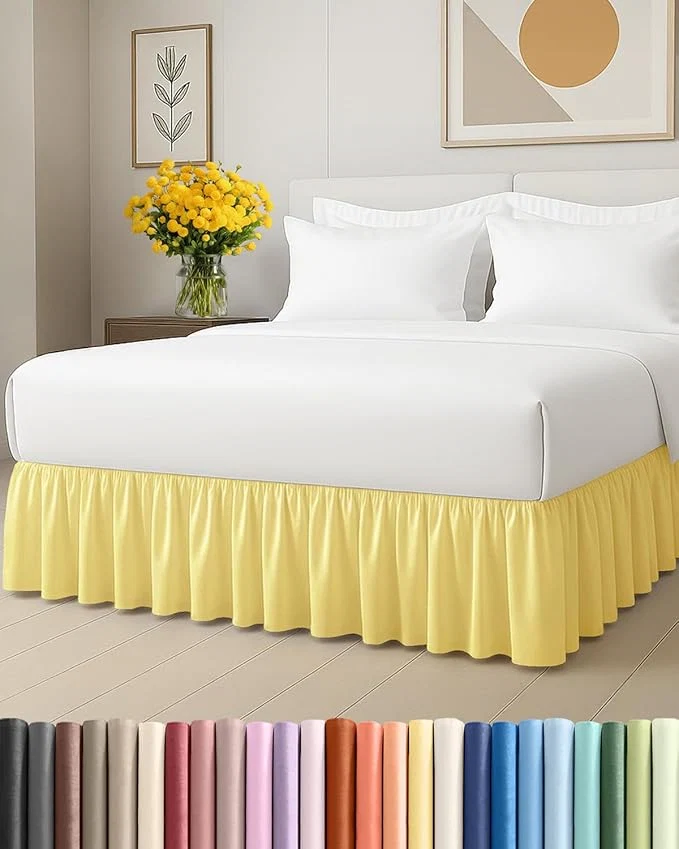 Minimalist Bedskirt Queen Size Ruffle – 12 inch Drop Dust Ruffle Bed Skirt with Platform – Ultra-Soft Easy Fit Premium Hotel Quality – Wrinkle Fade amp Shrink Resistant – For Women Men Kids and Teens – Yellow