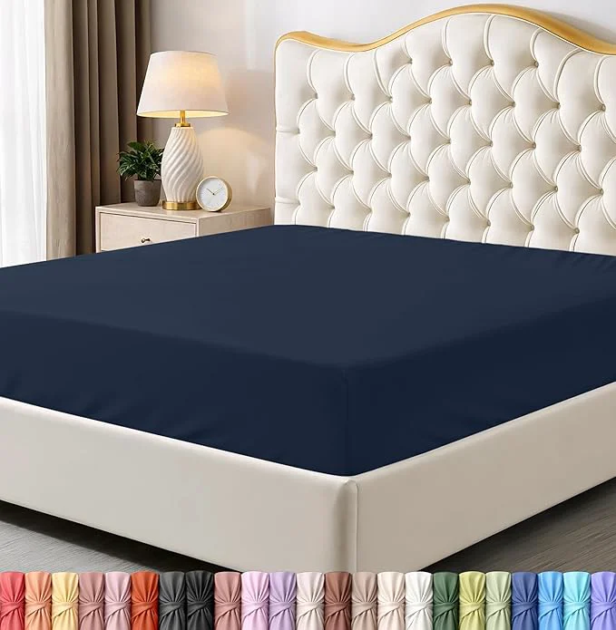 Professional Utopia Bedding King Fitted Sheet – Bottom Sheet – Deep Pocket – Soft Microfiber – Shrinkage and Fade Resistant – Easy Care -1 Fitted Sheet Only Navy Solid