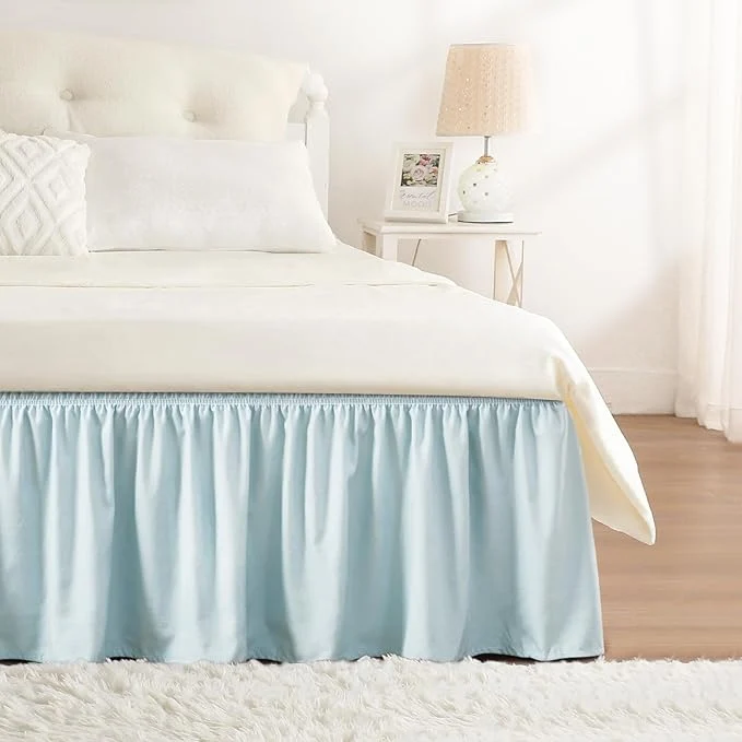 Environmentally Friendly RIMELA Grayish Blue Bed Skirt Queen Size 15 Inch Drop Wrap Around Elastic Bedskirt Dust Ruffle for Adjustable Bed Base Machine Washable Easy to Install Bed Skirts Natural