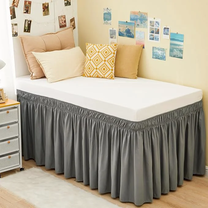 Selected RIMELA Dorm Bed Skirt Twin XL 18 Inch Drop Extra Long Wrap Around Elastic Bed Skirts Easy to Put On Twin Size Dust Ruffle Gray Bedskirt for Adjustable Bed Base Solid Silky Fabric Machine Washable Premium