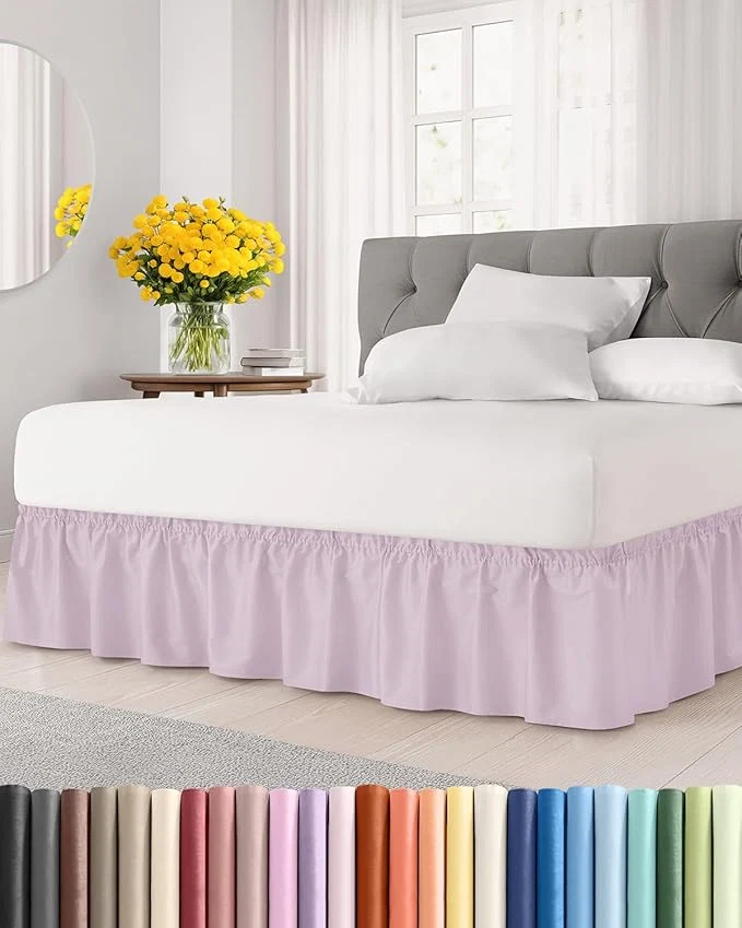 Green Wrap Around Dust Ruffle Bed Skirt – Light Lavender – for Queen Size Beds w 12 Inch Drop – Easy Fit Elastic Strap – Adjustable Pleated Bedskirt w Brushed Fabric Wrinkle Women Men Kids amp Teens Responsible