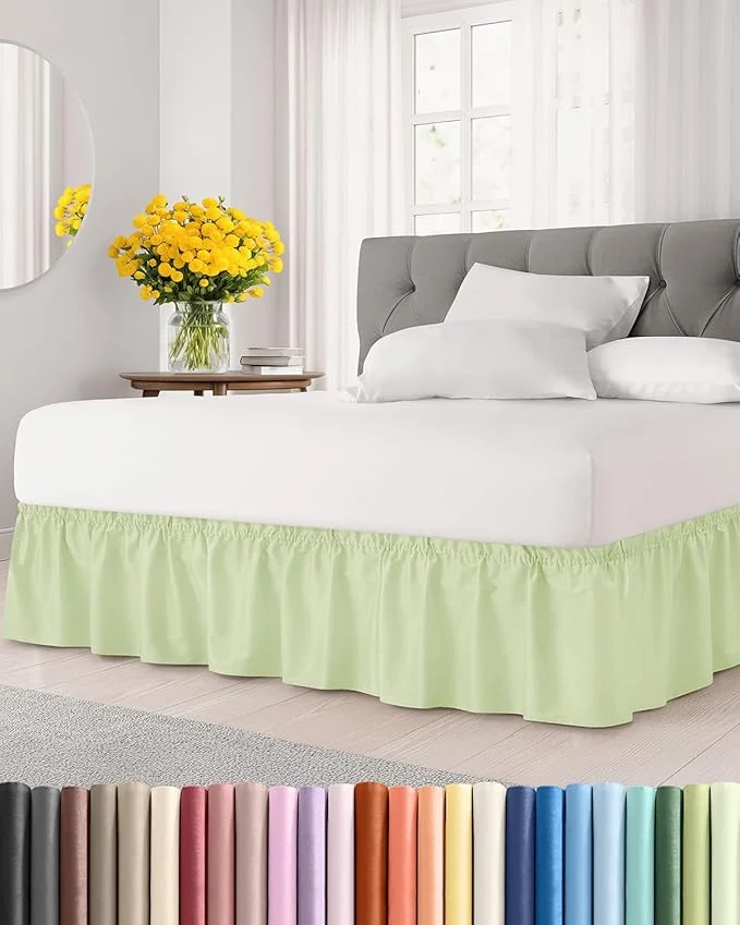 Crafted Wrap Around Dust Ruffle Bed Skirt – Light Sage – for Full Size Beds w 15 Inch Drop – Easy Fit Elastic Strap – Adjustable Pleated Bedskirt w Brushed Fabric – Wrinkle Women Men Kids amp Teens Exceptional
