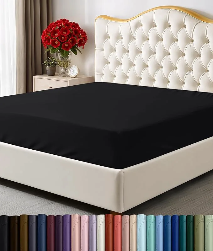 Certified Utopia Bedding Queen Fitted Sheet – Bottom Sheet – Deep Pocket – Soft Microfiber – Shrinkage and Fade Resistant – Easy Care -1 Fitted Sheet Only Black Genuine