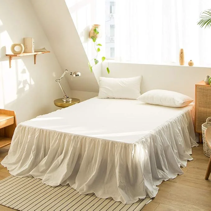 Superior Simple amp Opulence Belgian Linen Bed Skirt with Classic 14 inch Tailored Drop Dust Ruffle Easy Fit Breathable Premium Natural Flax- Pleated White Queen Original Design