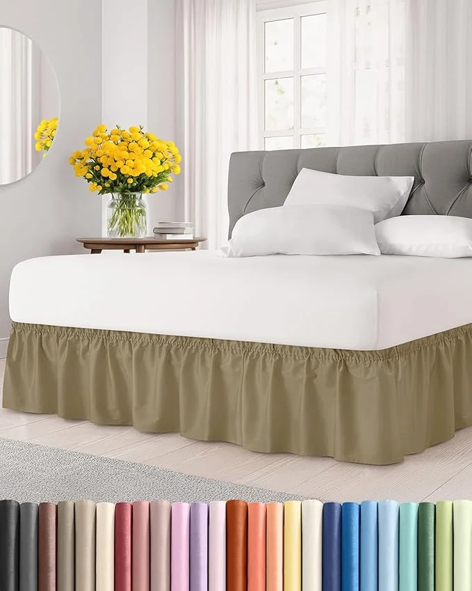 Artisan Wrap Around Dust Ruffle Bed Skirt – Khaki – Twin Twin XL Size Beds w 15 Inch Drop – Easy Fit Elastic Strap – Adjustable Pleated Bedskirt w Brushed Fabric – Wrinkle – Women Men Kids amp Teens Versatile
