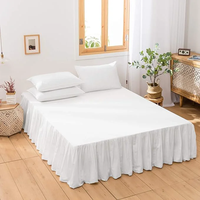 High-Performance BISELINA French Linen Bed Skirt with Pleated Frills 14-Inch Tailored Drop Natural Flax Cotton Blend Dust Ruffle Soft Cozy Farmhouse Bedding 14 quot King White First-Class
