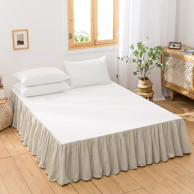 Enhanced BISELINA French Linen Bed Skirt with Pleated Frills 14-Inch Tailored Drop Natural Flax Cotton Blend Dust Ruffle Soft Cozy Farmhouse Bedding 14 quot California King Ruffle Linen Smart