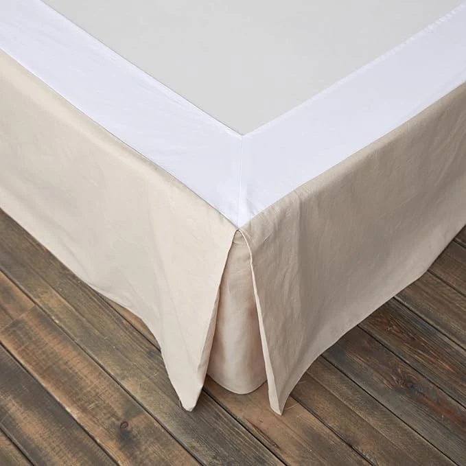 Outstanding BISELINA French Linen Wrap Around Bed Skirt with Pleated Corner 18-Inch Tailored Drop Natural Flax Cotton Blend Basic Soft Cozy 18 quot Queen Linen