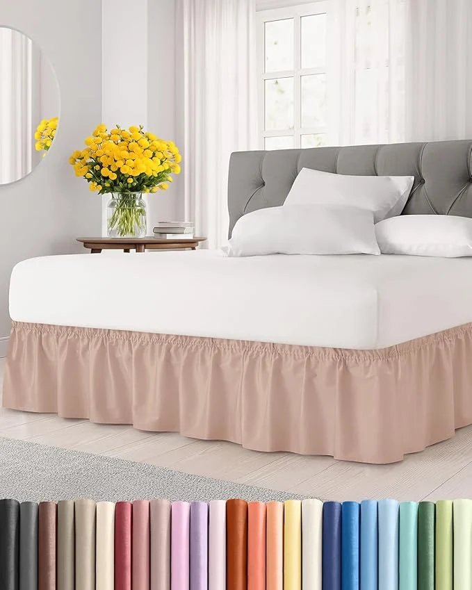 Clean Wrap Around Dust Ruffle Bed Skirt – Mauve – for Full Size Beds w 12 Inch Drop – Easy Fit Elastic Strap – Adjustable Pleated Bedskirt w Brushed Fabric – Wrinkle – for Women Men Kids amp Teens First-Class
